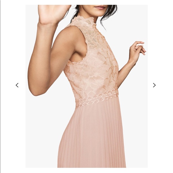 Reiss Aideen Lace Detail Pleated Midi Dress, Nude - Picture 3 of 6